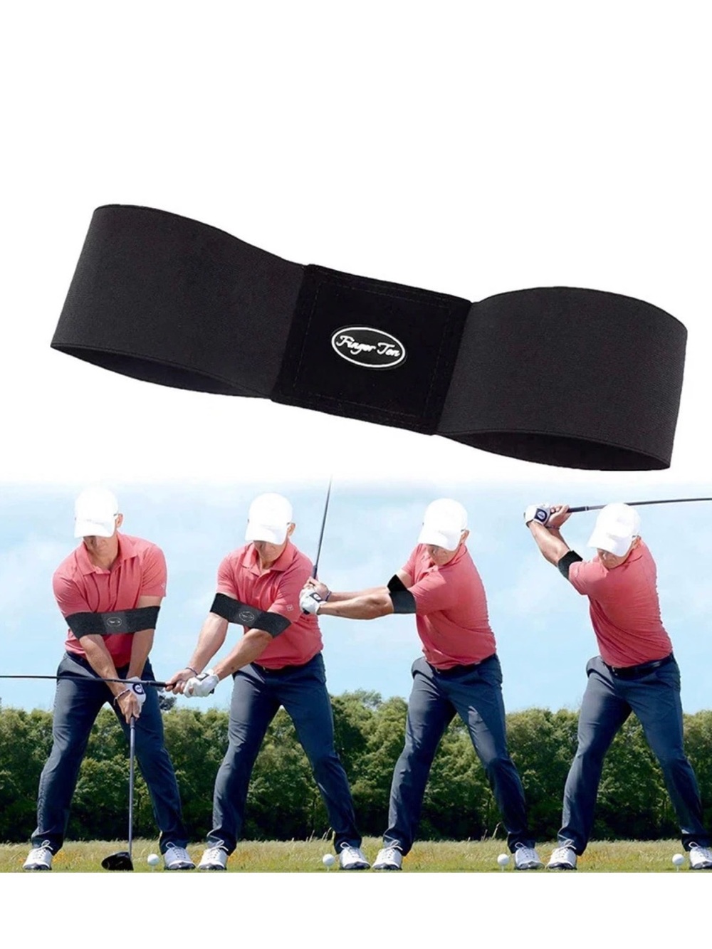 FINGER TEN Golf Swing Training Aid Arm Elastic Band Motion Posture Correction